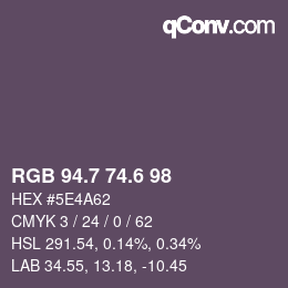 カラーコード: RGB 94.7 74.6 98 | qconv.com