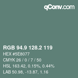 カラーコード: RGB 94.9 128.2 119 | qconv.com