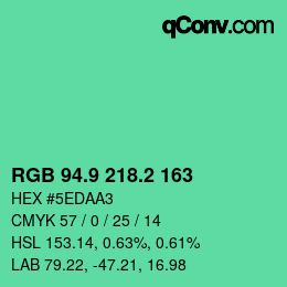 カラーコード: RGB 94.9 218.2 163 | qconv.com