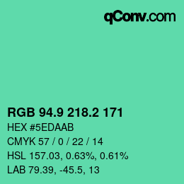 カラーコード: RGB 94.9 218.2 171 | qconv.com