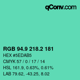 カラーコード: RGB 94.9 218.2 181 | qconv.com