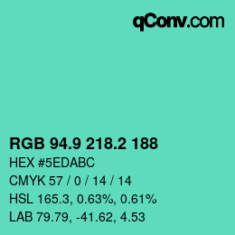 カラーコード: RGB 94.9 218.2 188 | qconv.com
