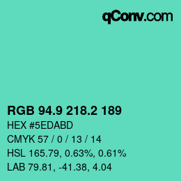 カラーコード: RGB 94.9 218.2 189 | qconv.com