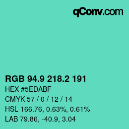 カラーコード: RGB 94.9 218.2 191 | qconv.com