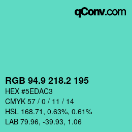 カラーコード: RGB 94.9 218.2 195 | qconv.com