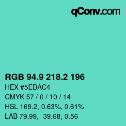 カラーコード: RGB 94.9 218.2 196 | qconv.com