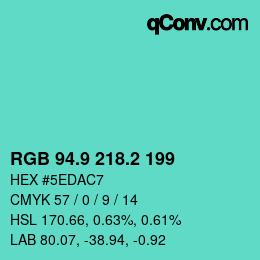 カラーコード: RGB 94.9 218.2 199 | qconv.com