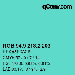 カラーコード: RGB 94.9 218.2 203 | qconv.com