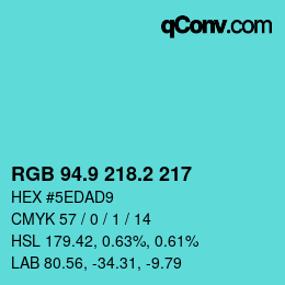 Color code: RGB 94.9 218.2 217 | qconv.com