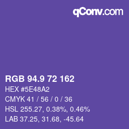 カラーコード: RGB 94.9 72 162 | qconv.com