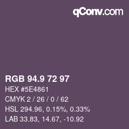 Color code: RGB 94.9 72 97 | qconv.com