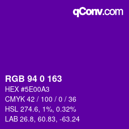 Color code: RGB 94 0 163 | qconv.com