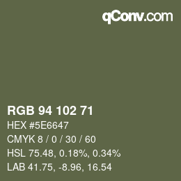 Color code: RGB 94 102 71 | qconv.com
