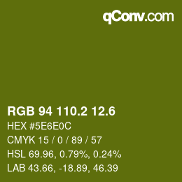 カラーコード: RGB 94 110.2 12.6 | qconv.com