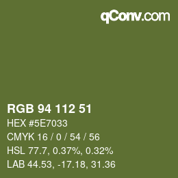 Color code: RGB 94 112 51 | qconv.com