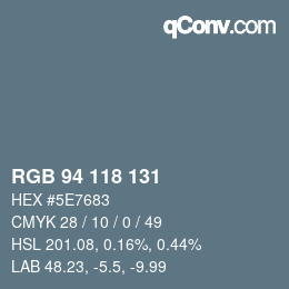 颜色代码: RGB 94 118 131 | qconv.com
