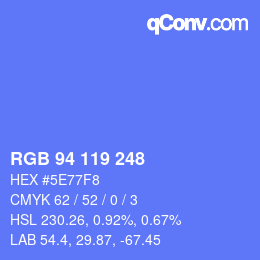 カラーコード: RGB 94 119 248 | qconv.com