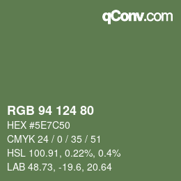Farbcode: RGB 94 124 80 | qconv.com