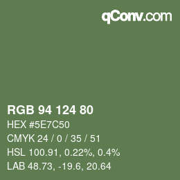 Color code: RGB 94 124 80 | qconv.com