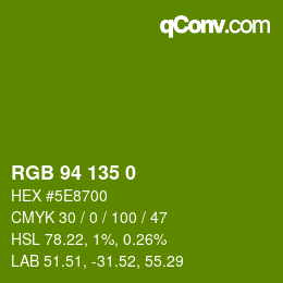 Color code: RGB 94 135 0 | qconv.com