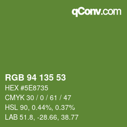Farbcode: RGB 94 135 53 | qconv.com