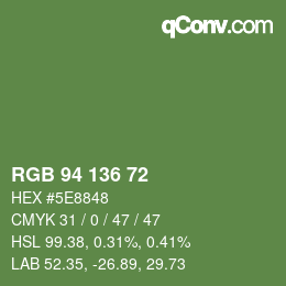 Color code: RGB 94 136 72 | qconv.com