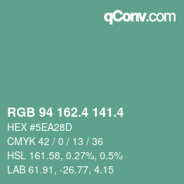 カラーコード: RGB 94 162.4 141.4 | qconv.com