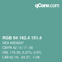 カラーコード: RGB 94 162.4 151.4 | qconv.com