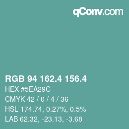 カラーコード: RGB 94 162.4 156.4 | qconv.com