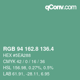 カラーコード: RGB 94 162.8 136.4 | qconv.com