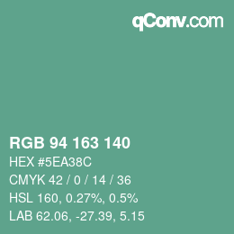 Color code: RGB 94 163 140 | qconv.com
