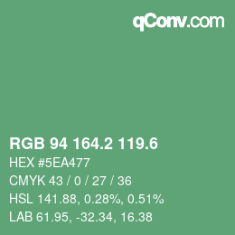 カラーコード: RGB 94 164.2 119.6 | qconv.com