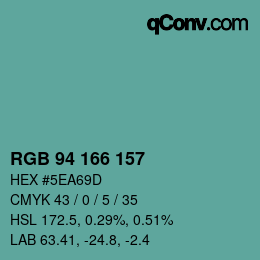 Color code: RGB 94 166 157 | qconv.com
