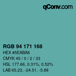 Color code: RGB 94 171 168 | qconv.com