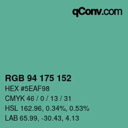 カラーコード: RGB 94 175 152 | qconv.com