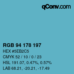 颜色代码: RGB 94 178 197 | qconv.com