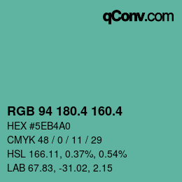カラーコード: RGB 94 180.4 160.4 | qconv.com