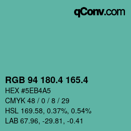 カラーコード: RGB 94 180.4 165.4 | qconv.com
