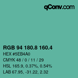 カラーコード: RGB 94 180.8 160.4 | qconv.com