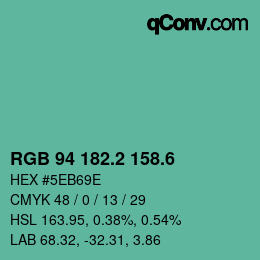 カラーコード: RGB 94 182.2 158.6 | qconv.com