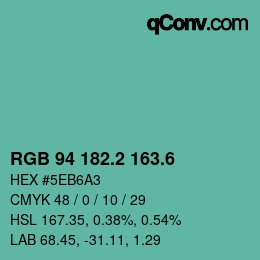 カラーコード: RGB 94 182.2 163.6 | qconv.com