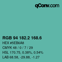 カラーコード: RGB 94 182.2 168.6 | qconv.com