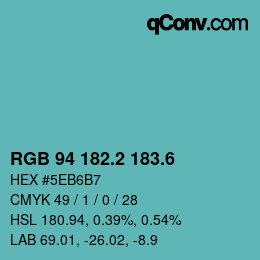 カラーコード: RGB 94 182.2 183.6 | qconv.com