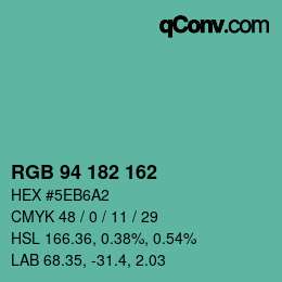 カラーコード: RGB 94 182 162 | qconv.com