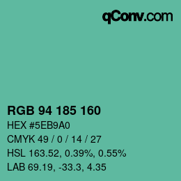 Color code: RGB 94 185 160 | qconv.com