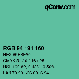 Color code: RGB 94 191 160 | qconv.com