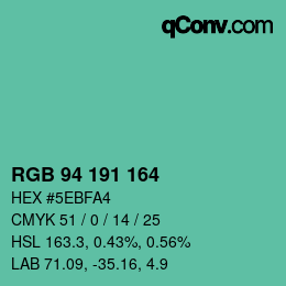Color code: RGB 94 191 164 | qconv.com