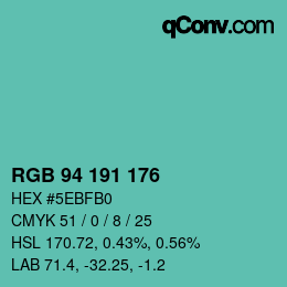 カラーコード: RGB 94 191 176 | qconv.com