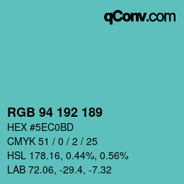 カラーコード: RGB 94 192 189 | qconv.com