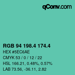 カラーコード: RGB 94 198.4 174.4 | qconv.com